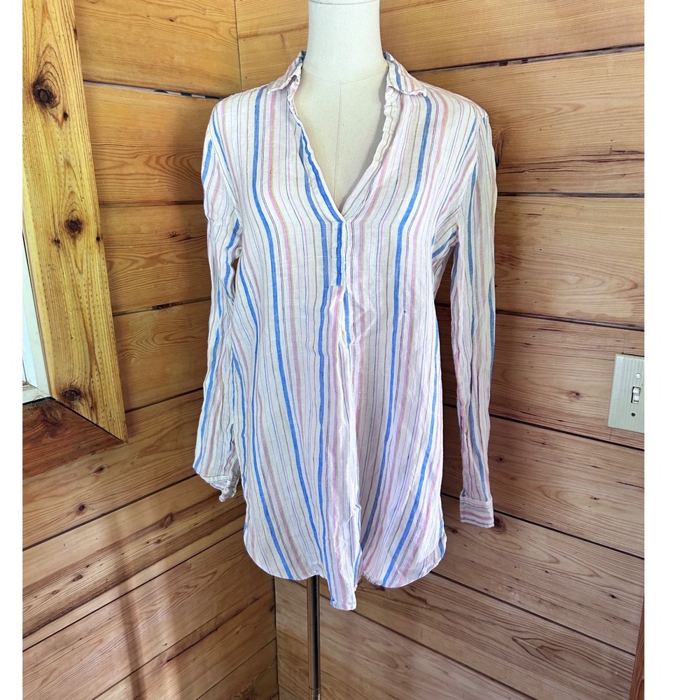 Linen Multi Stripe BF Tunic Women Small Multi Color Popover Long Sleeve Gap